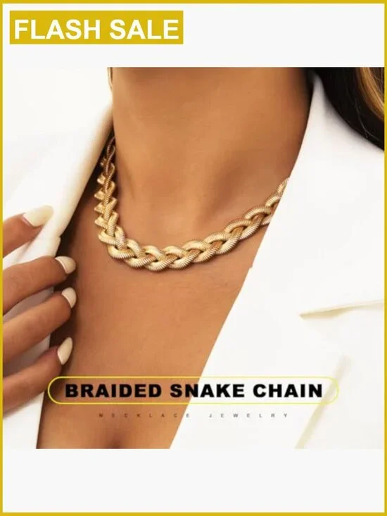 Gold Herringbone Snake Chain Choker Necklace with Adjustable Extension - Picture 5 of 7